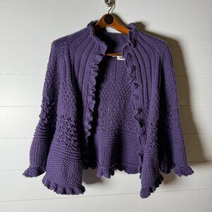 Maria Di Ripabianca Cashmere Purple Ruffle Open Cardigan Made in Italy Size 6
